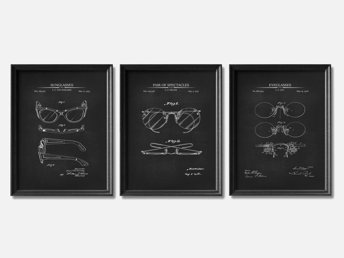 Vintage Eyeglasses - Patent Print Set of 3 mockup - A_t10121-V1-PC_F+B-SS_3-PS_11x14-C_cha variant