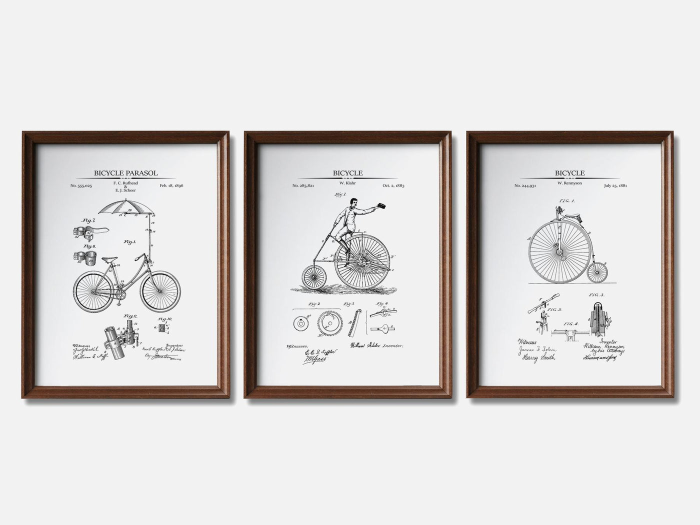 Vintage Bicycle Patent Print Set of 3 mockup - A_t10125-V1-PC_F+WA-SS_3-PS_11x14-C_whi variant