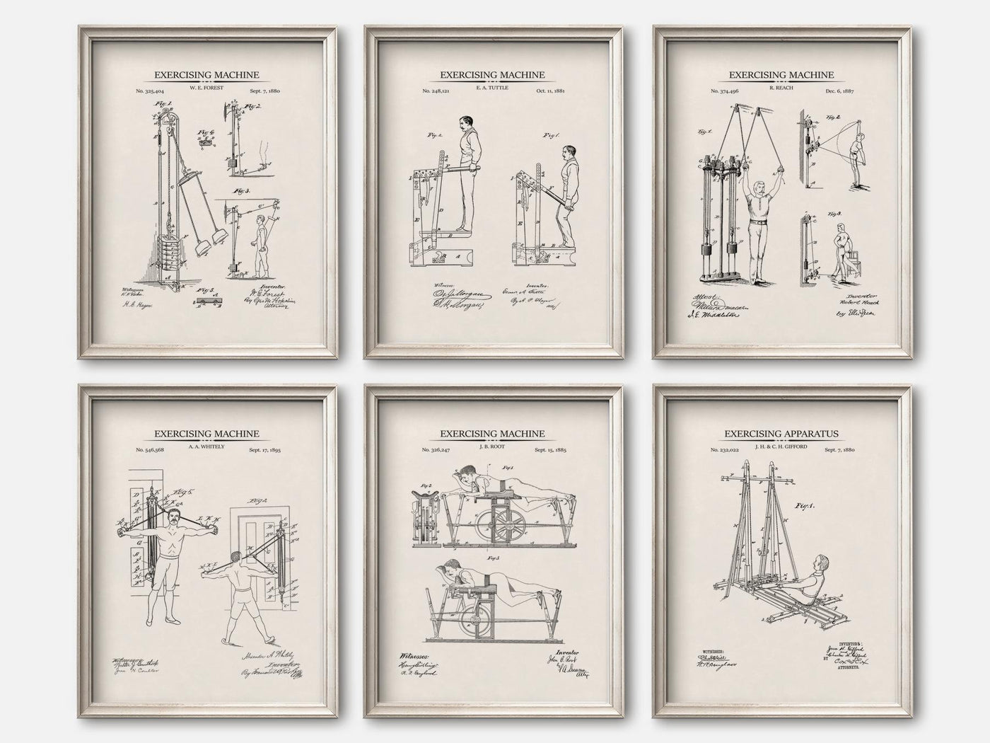 Vintage Exercise Patent Prints - Set of 6 mockup - A_t10135-V1-PC_F+O-SS_6-PS_5x7-C_ivo variant