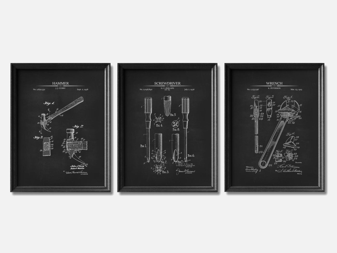 Vintage Tools Patent Print Set of 3 mockup - A_t10058-V1-PC_F+B-SS_3-PS_11x14-C_cha variant