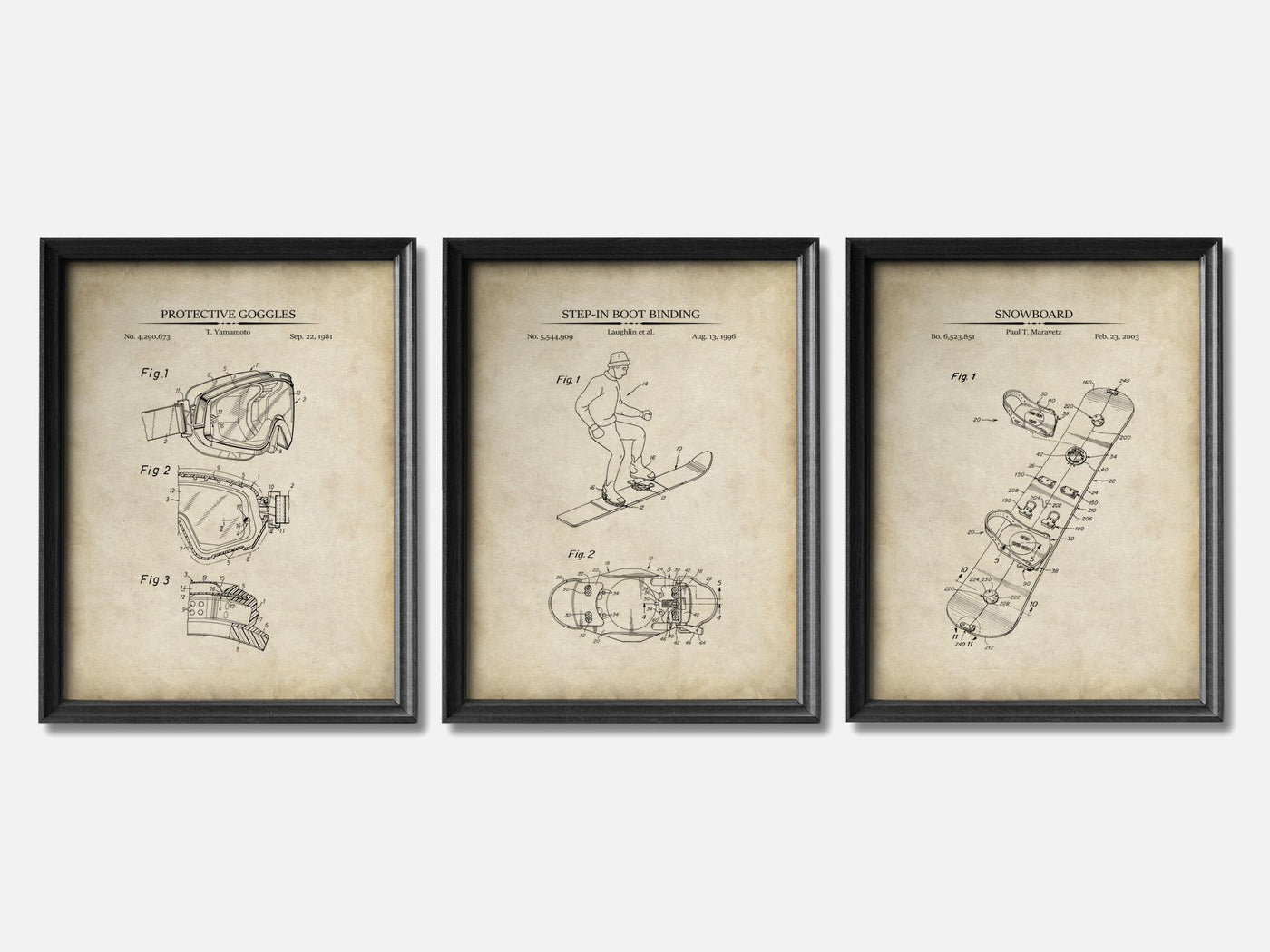 Snowboard Patent Print Set of 3 mockup - A_t10082-V1-PC_F+B-SS_3-PS_11x14-C_par variant