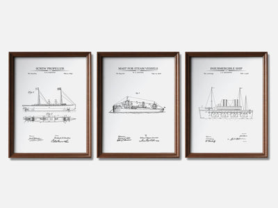 Steam-Powered Ships - Patent Print Set of 3 mockup - A_t10076-V1-PC_F+WA-SS_3-PS_11x14-C_whi variant