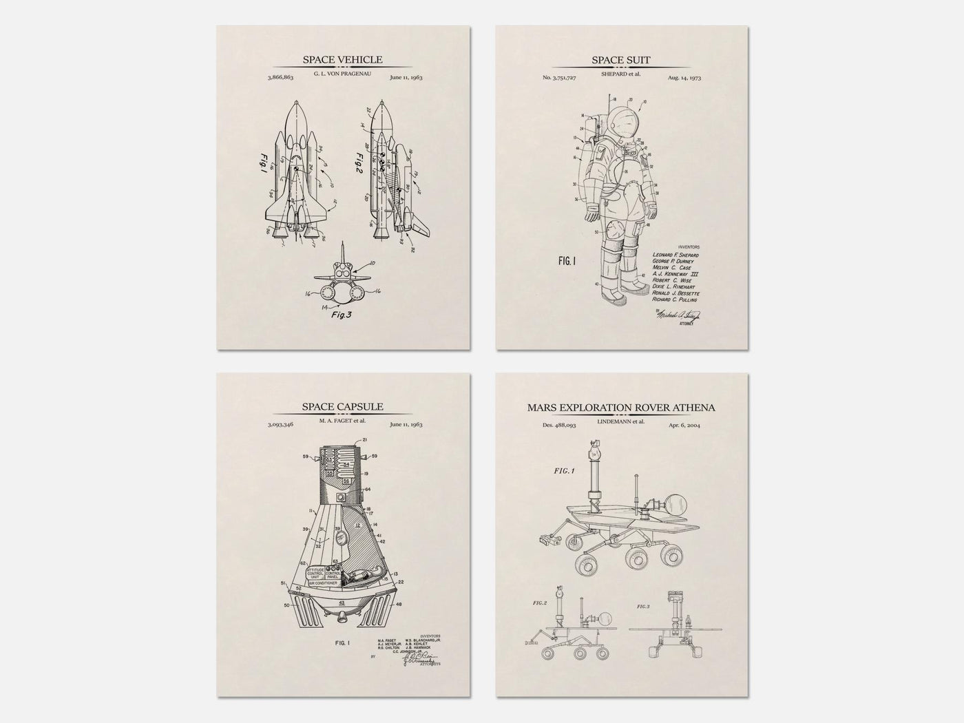 Space Exploration Patent Print Set of 4 mockup - A_t10036-V1-PC_AP-SS_4-PS_5x7-C_ivo variant