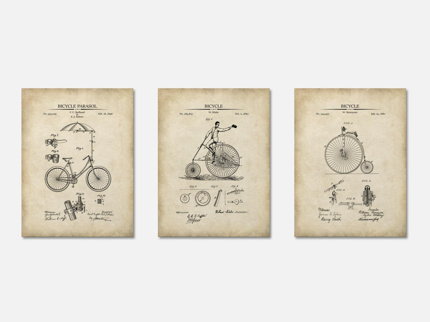 Vintage Bicycle Patent Print Set of 3 mockup - A_t10125-V1-PC_AP-SS_3-PS_11x14-C_par