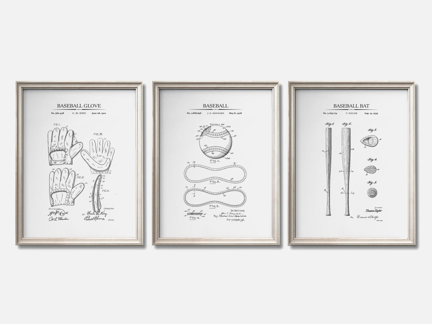 Baseball Patent Print Set of 3 mockup - A_t10012-V1-PC_F+O-SS_3-PS_11x14-C_whi variant