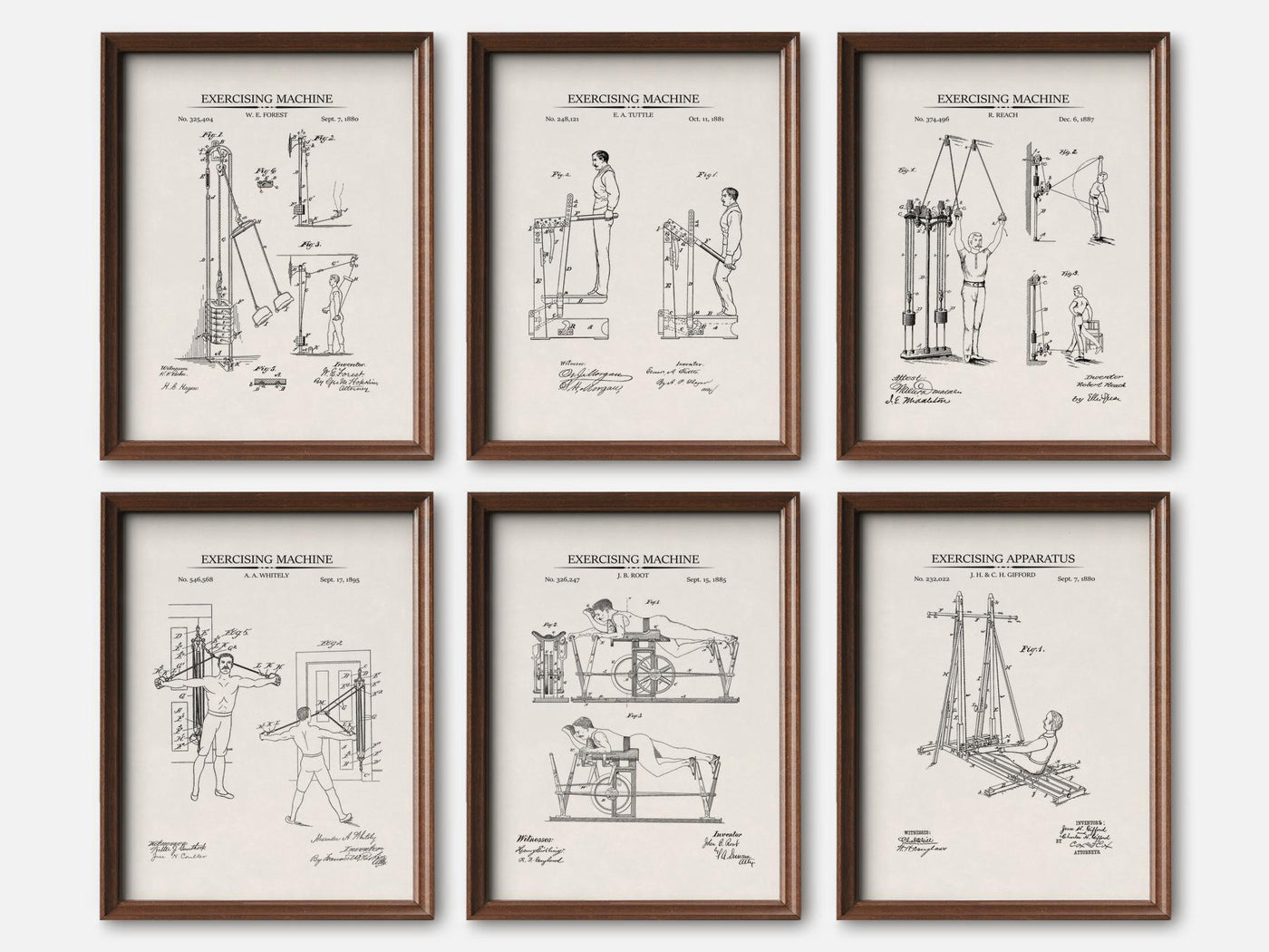 Vintage Exercise Patent Prints - Set of 6 mockup - A_t10135-V1-PC_F+WA-SS_6-PS_5x7-C_ivo variant