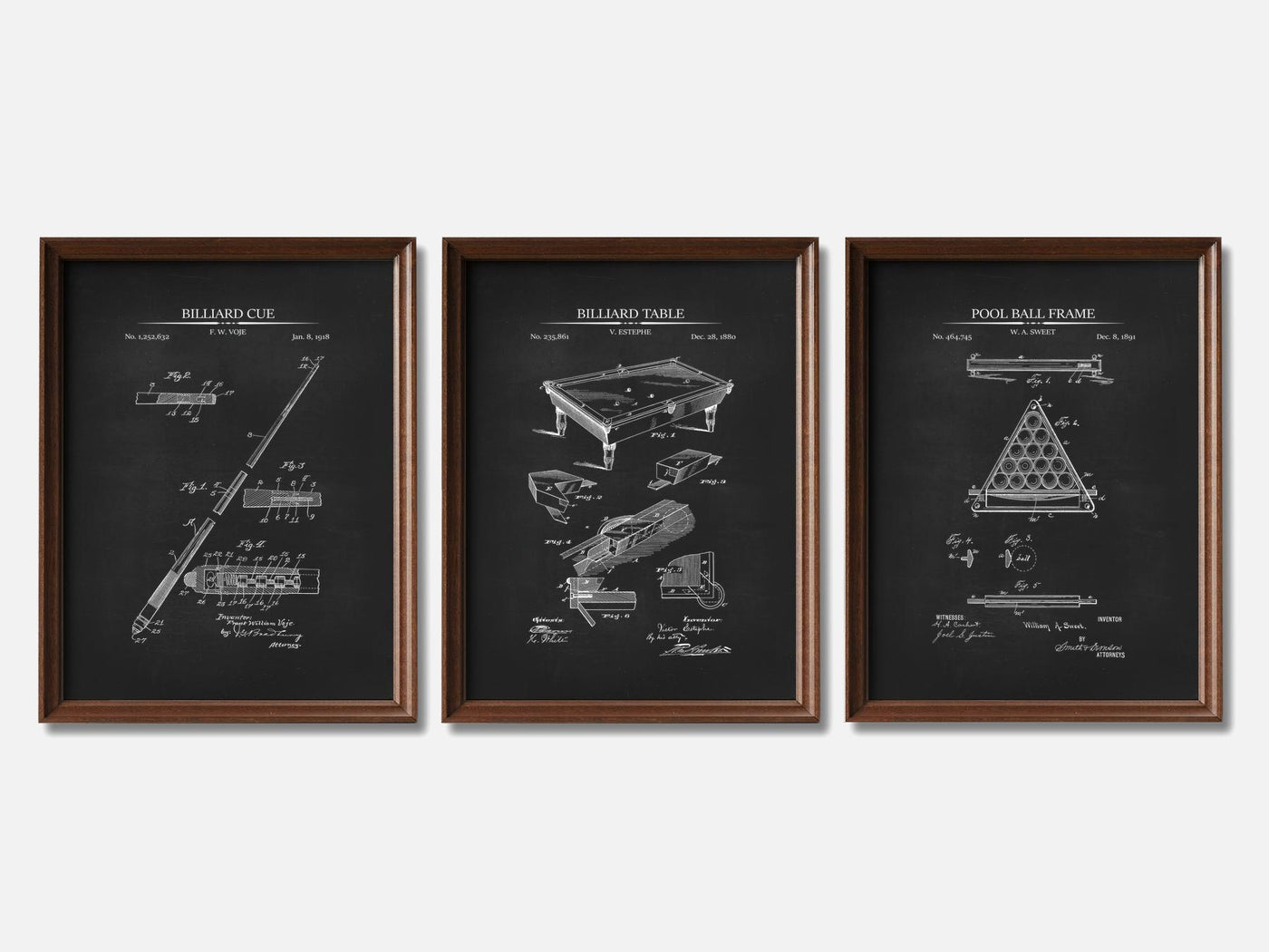 Billiards Patent Print Set of 3 mockup - A_t10015-V1-PC_F+WA-SS_3-PS_11x14-C_cha variant