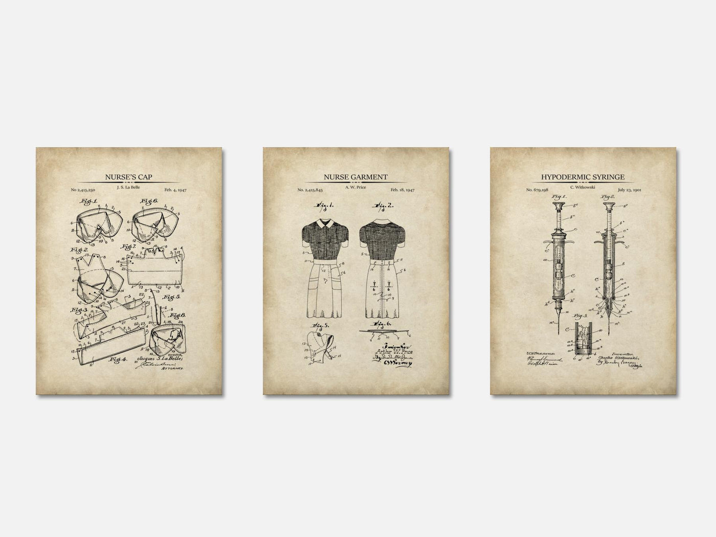 Nurse Patent Print Set of 3 mockup - A_t10101-V1-PC_AP-SS_3-PS_11x14-C_par