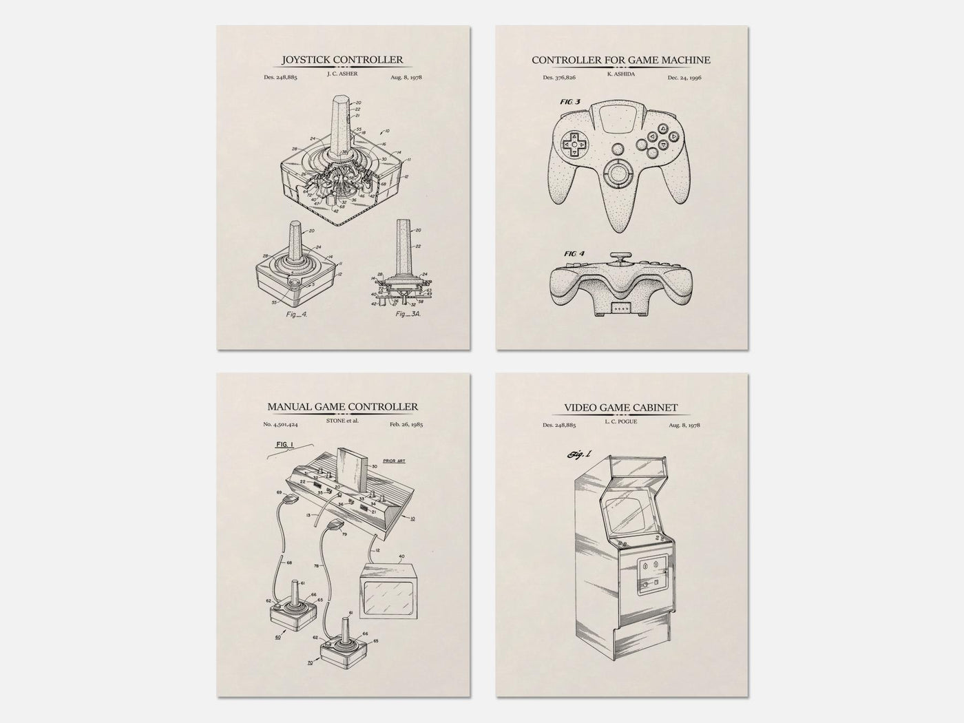Retro Gaming Patent Print Set of 4 mockup - A_t10041-V1-PC_AP-SS_4-PS_5x7-C_ivo variant