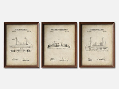 Steam-Powered Ships - Patent Print Set of 3 mockup - A_t10076-V1-PC_F+WA-SS_3-PS_11x14-C_par variant