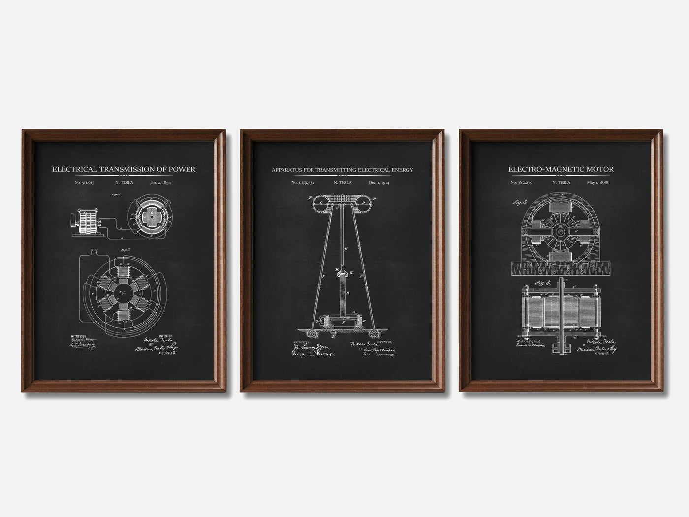 Nikola Tesla Patent Print Set of 3 mockup - A_t10050-V1-PC_F+WA-SS_3-PS_11x14-C_cha variant
