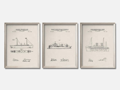 Steam-Powered Ships - Patent Print Set of 3 mockup - A_t10076-V1-PC_F+O-SS_3-PS_11x14-C_ivo variant