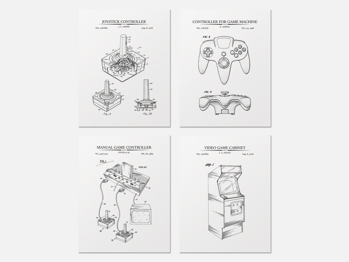 Retro Gaming Patent Print Set of 4 mockup - A_t10041-V1-PC_AP-SS_4-PS_5x7-C_whi variant