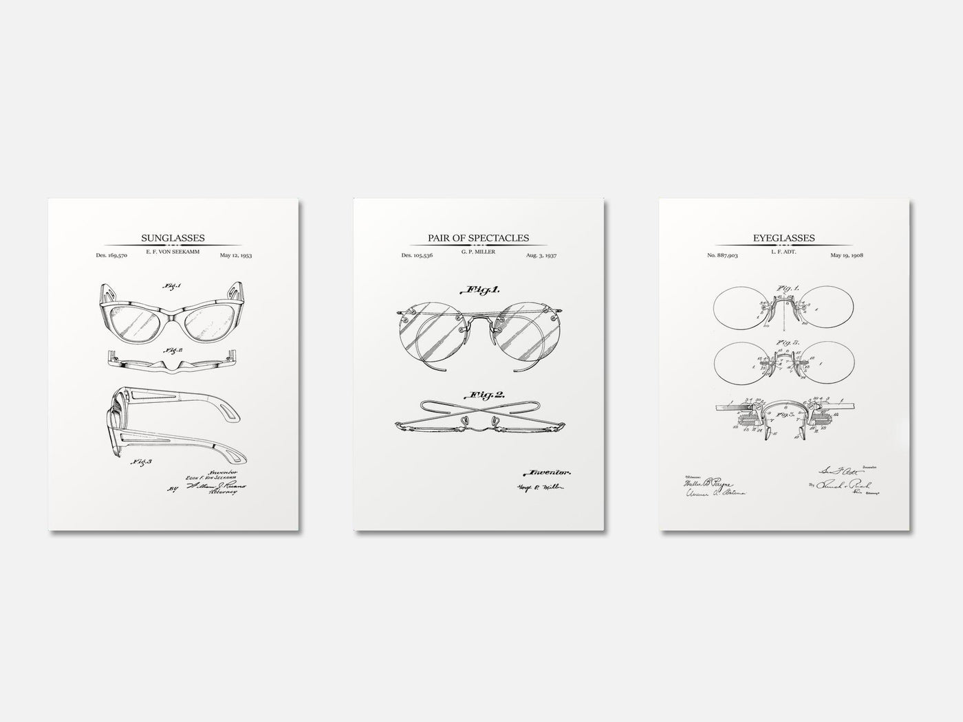 Vintage Eyeglasses - Patent Print Set of 3 mockup - A_t10121-V1-PC_AP-SS_3-PS_11x14-C_whi variant