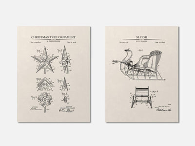 Christmas Patent Print Set of 2 - Sleigh & Ornament mockup - A_xm1-V1-PC_AP-SS_2-PS_11x14-C_ivo variant