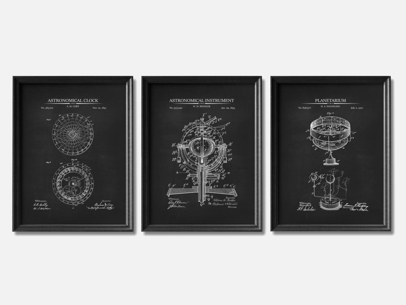 Astronomy Patent Print Set of 3 mockup - A_t10010-V1-PC_F+B-SS_3-PS_11x14-C_cha variant